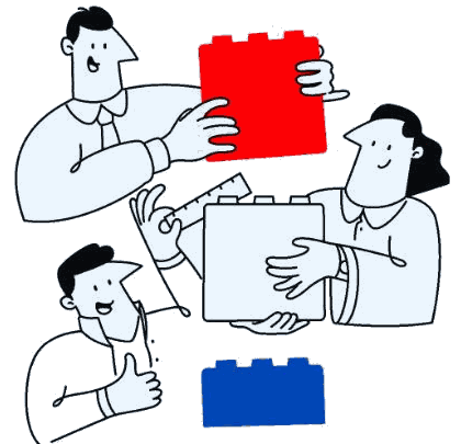 People assembling building blocks together